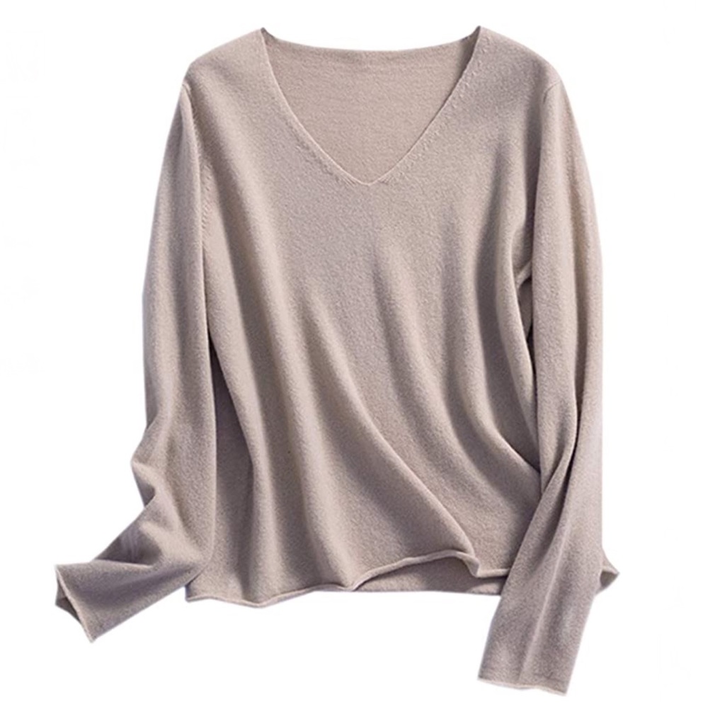NEW Camel Cashmere Blend V-neck Long Sleeve Pullover